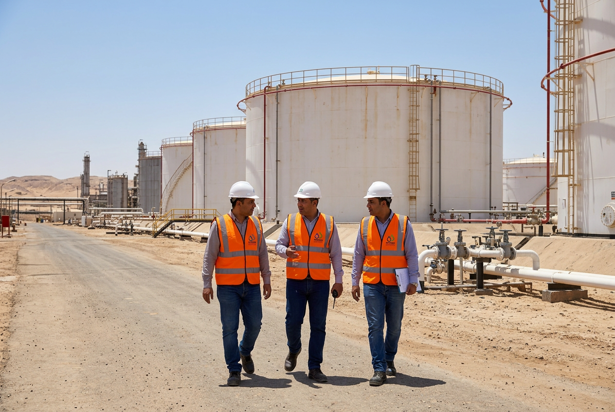 EPROM inspectors at refinery tank farm